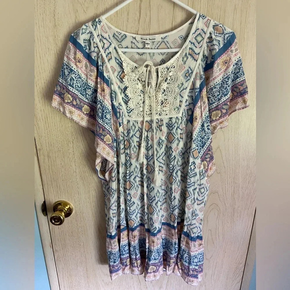 Black Rainn Floral Bohemian Mini Dress or Tunic Sz Large NWT - Picture 1 of 11